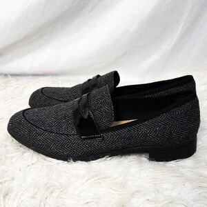Clarks Collection Loafers Flats Gray Black Herringbone Slip On Comfort Classic
